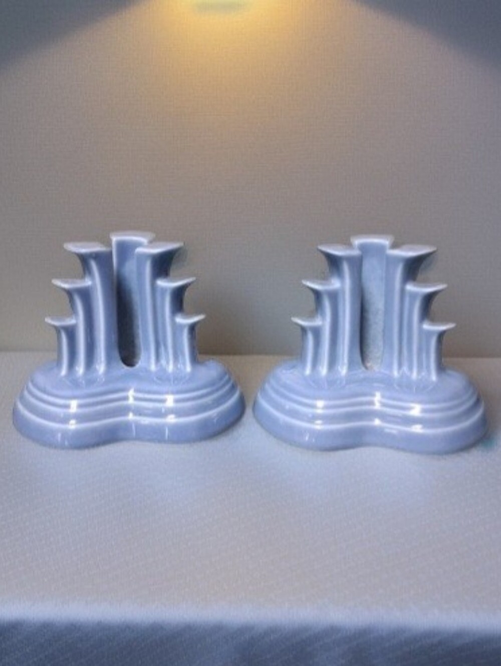 Pair of Fiesta Pottery Tripod Candle Holders Deep Baby Blue Color